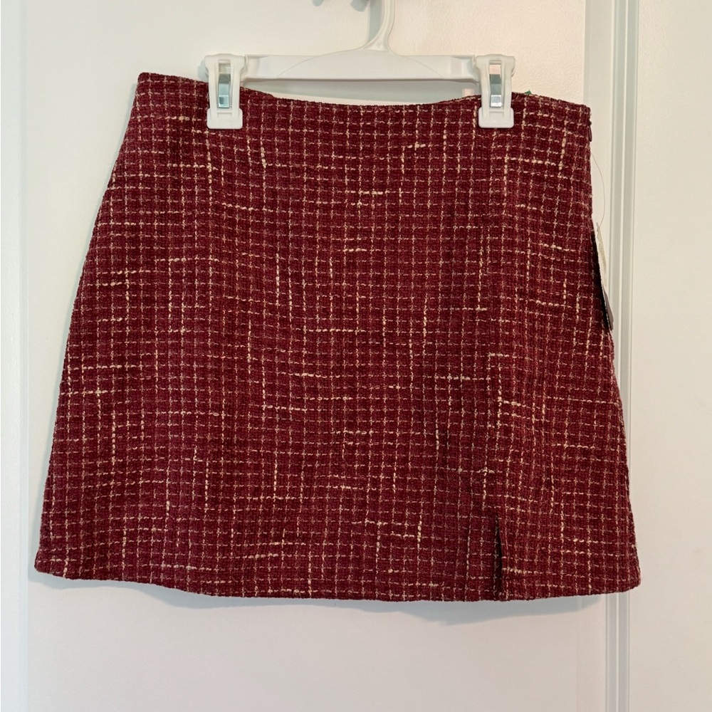 Alter’d State Tweed Mini Skirt Red Plaid NWT Medium Fall Winter Holiday